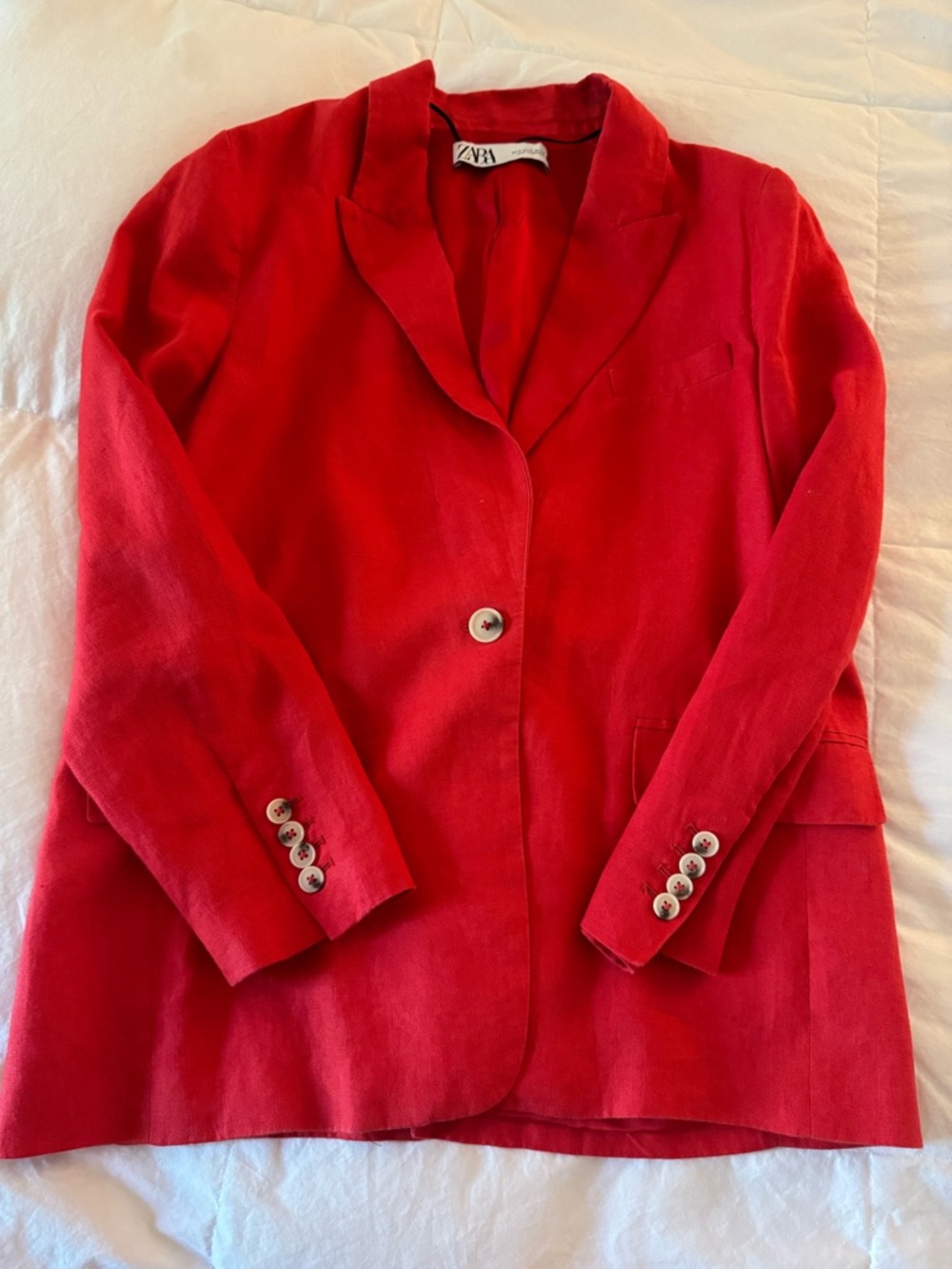 Zara Bright Red Women's Single-Button Blazer linen blend